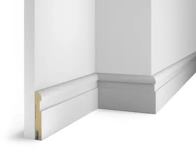 Плинтус МДФ Cosca Decor AP29 белый, с пазом под 20 молдинг, 102x16x2400 мм